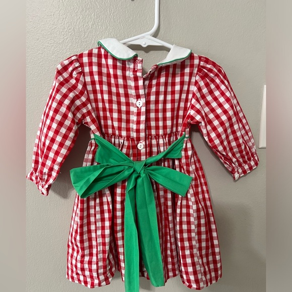 Dressie Jessie Smocking Baby Girl Christmas Dress 12M Red Gingham Monogram EUC - Picture 2 of 6